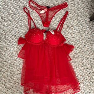 Victoria's Secret Red Chemise and Thong Set